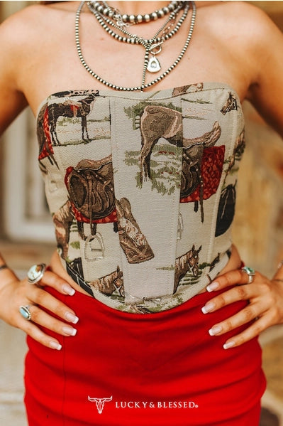 Jacquard Tie Back Horse Corset Top