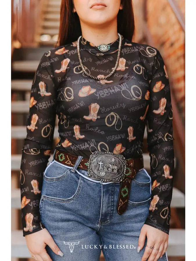 Rodeo Long Sleeve Mesh Top