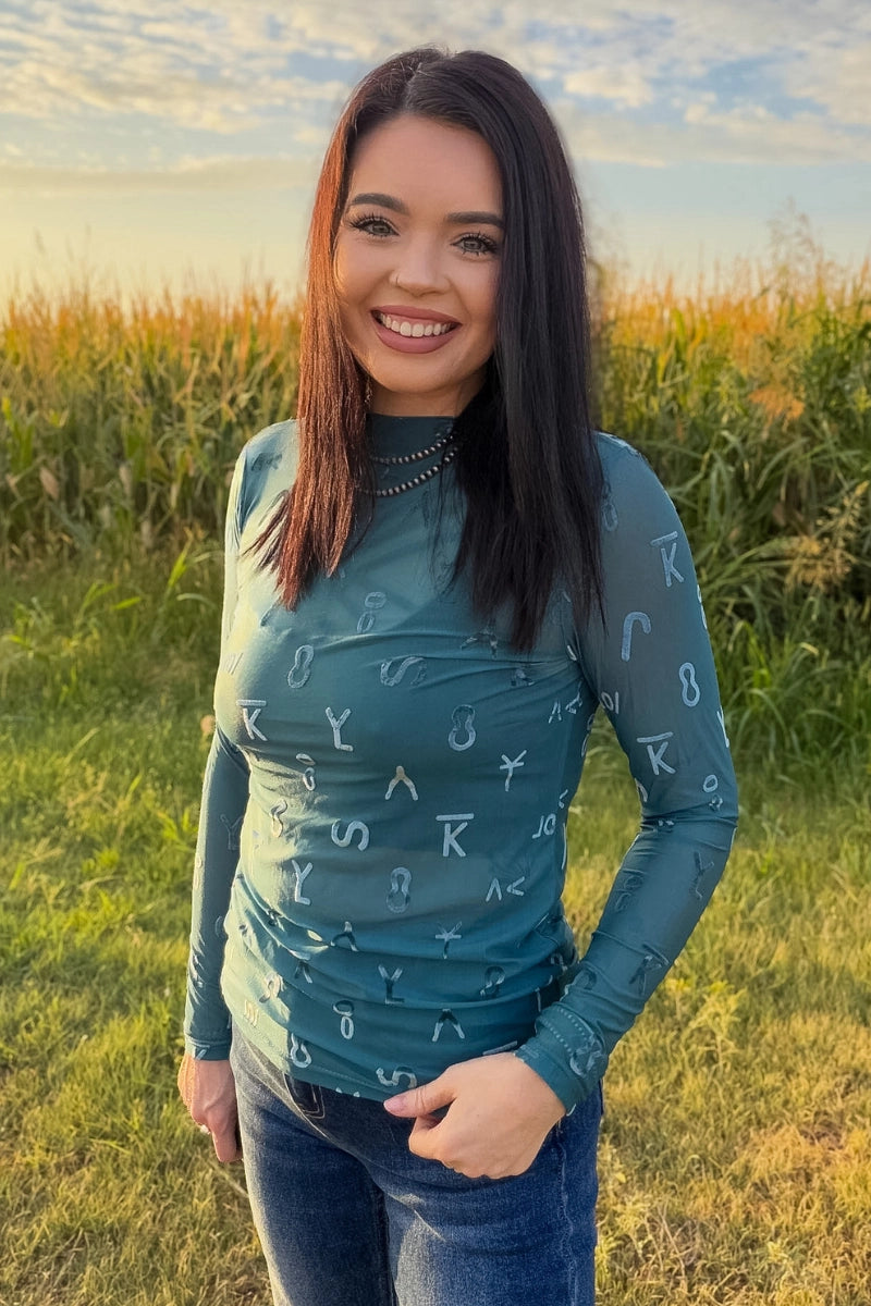 Turquoise Velvet Mesh Top