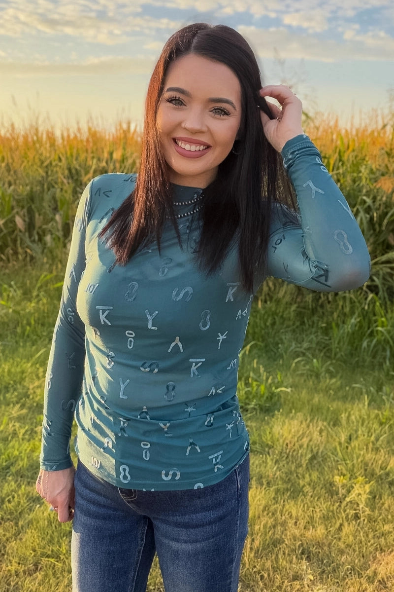 Turquoise Velvet Mesh Top