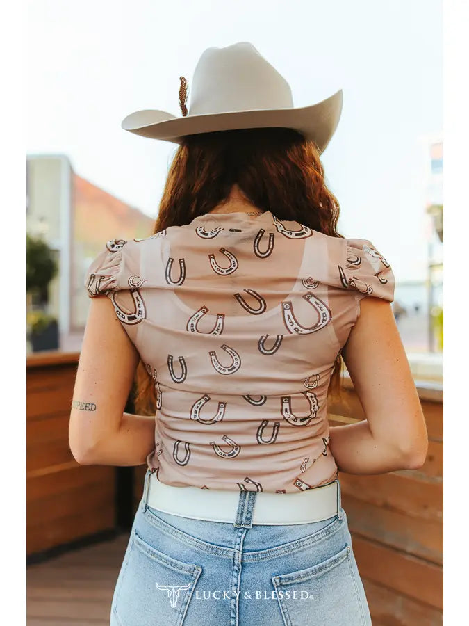 Camel Horseshoe Mesh Top
