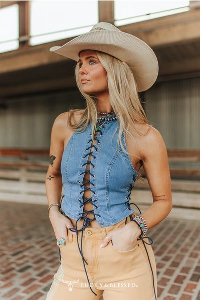 Lace Up Halter Corset Top