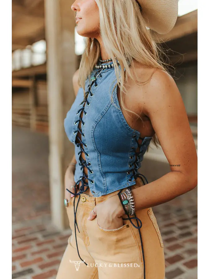 Lace Up Halter Corset Top