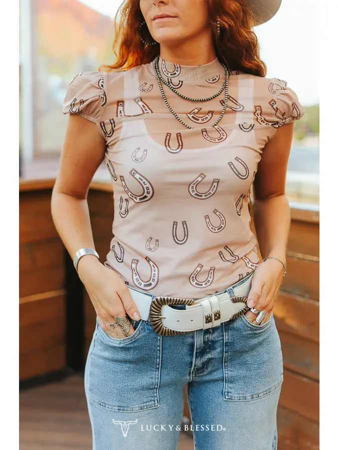 Camel Horseshoe Mesh Top